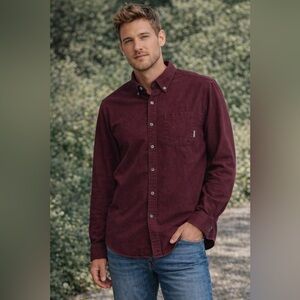 Eddie Bauer Classic Fit Button Down Shirt Burgundy Cotton Twill M